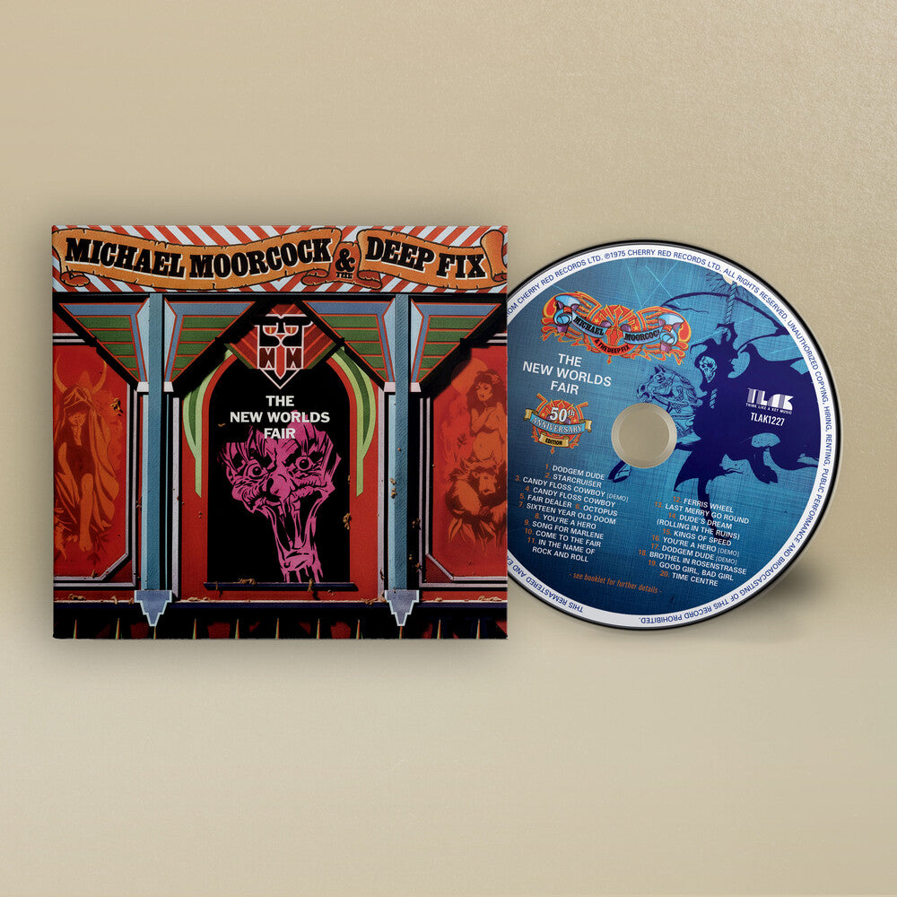 the album cover for Michael Moorcock / Deep Fix - New Worlds Fair (50th Anniversary)