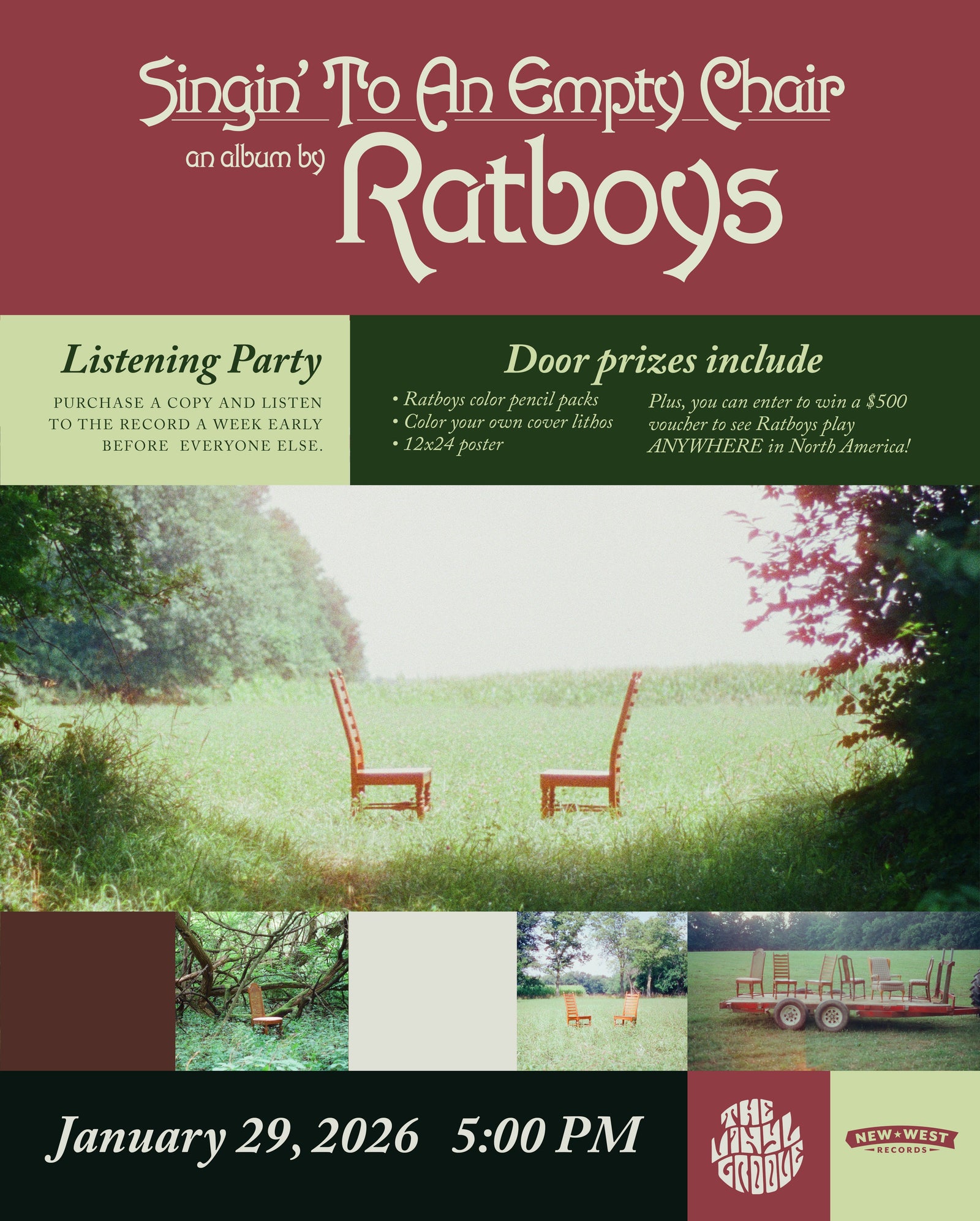 Ratboys “Singin’ To An Empty Chair” album artwork for in-store listening party at The Vinyl Groove Records