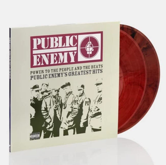 the album cover for Public Enemy - Power To The People And The Beats - Public Enemy's Greatest Hits [Limited Edition Blood Red w/ Black Smoke 2LP]