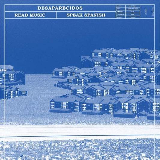 the album cover for Desaparecidos - Read Music/Speak Spanish: Remastered [Transparent Blue LP]