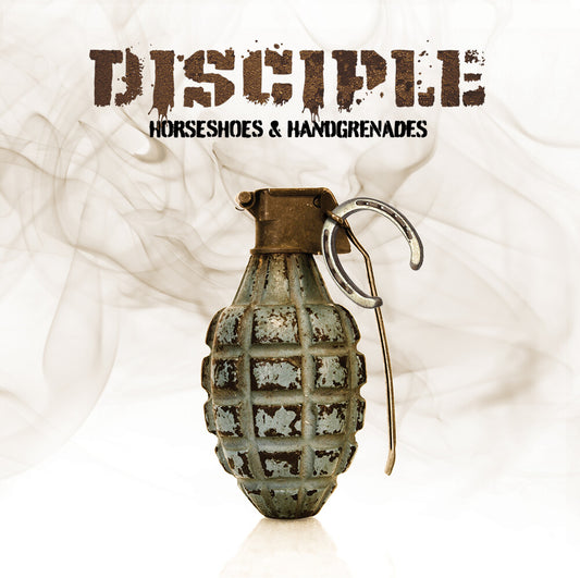 the album cover for Disicple - Horseshoes & Handgranades - Shrapnel Brown (Brwn)