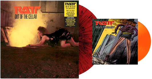 the album cover for Ratt - Out Of The Cellar (40th Anniversary) [Red/Black Splatter LP/Neon Orange 7inch Single]