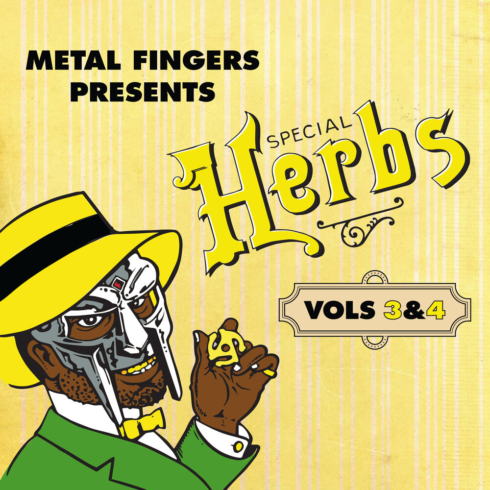 the album cover for MF DOOM - Metal Fingers Presents: Special Herbs Vol. 3 & 4 [Lemon Yellow LP]