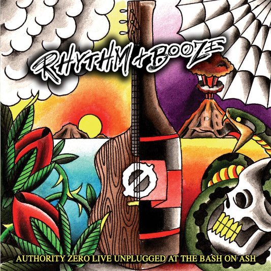 the album cover for Authority Zero - Rhythm + Booze - Live [Indie Exclusive Metallic Gray]