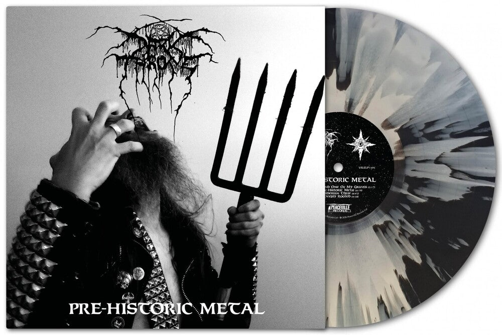 the album cover for Darkthrone - Pre-Historic Metal - Black & White Splatter Vinyl